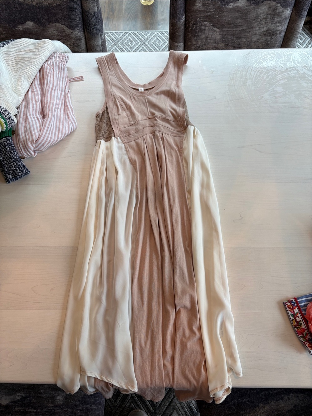 Anthropologie Cream and Taupe Sleeveless Maxi Dress